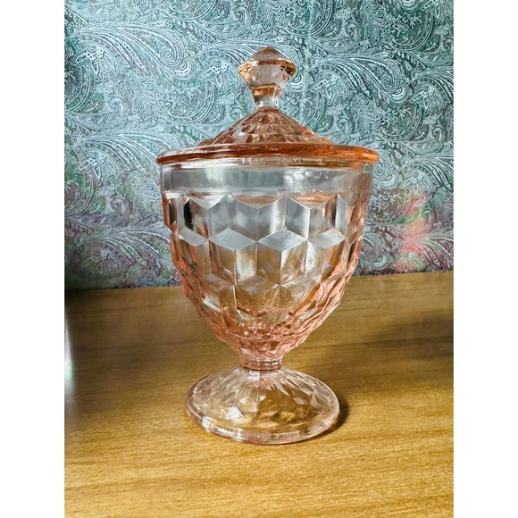 Vintage Jeannette candy dish with lid in cube pink - Picture 10 of 10